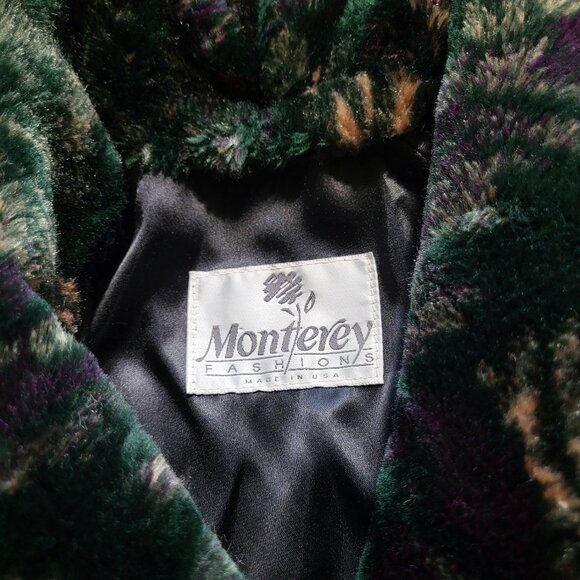 Vintage Monterey Fashions Faux Fur Black Leaf Swing Coat Jacket Medium - Picture 6 of 15